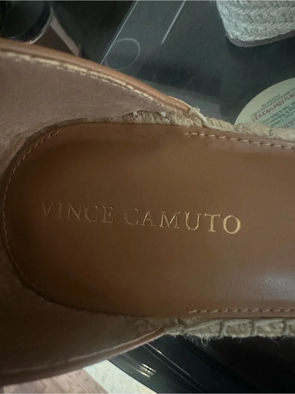 Vince Camuto Cognac Leather Espadrille Wedge Sandals